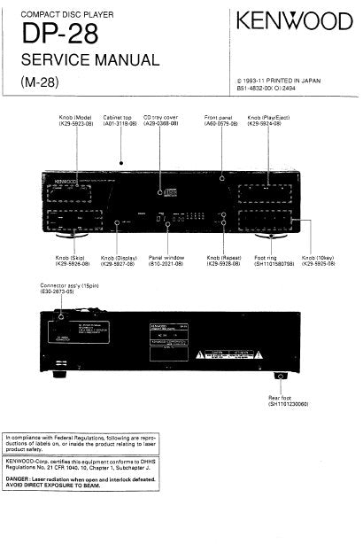 KENWOOD M-28 DP-28 CD PLAYER SERVICE MANUAL INC BLK DIAG PCBS SCHEM DIAG AND PARTS LIST 32 PAGES ENG