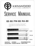 KENWOOD PM-80 STEREO POWER METER GE-80 GRAPHIC EQUALIZER RA-80 REVERBERATION AMPLIFIER SERVICE MANUAL INC PCBS SCHEM DIAGS AND PARTS LIST 15 PAGES ENG