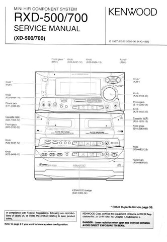 KENWOOD RXD-500 RXD-700 MINI HIFI COMPONENT SYSTEM SERVICE MANUAL INC BLK DIAG SCHEM DIAGS AND PARTS LIST 29 PAGES ENG