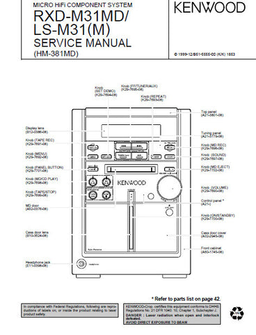 KENWOOD RXD-M31MD RXD-LS-M31 (M) MICRO HIFI COMPONENT SYSTEM SERVICE MANUAL INC BLK DIAG PCBS SCHEM DIAGS AND PARTS LIST 42 PAGES ENG