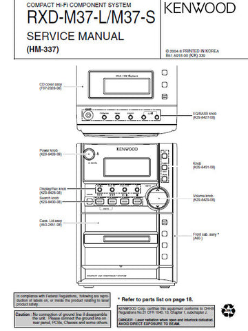KENWOOD RXD-M37-L RXD-M37-S COMPACT HIFI COMPONENT SYSTEM SERVICE MANUAL INC PCBS SCHEM DIAGS AND PARTS LIST 20 PAGES ENG