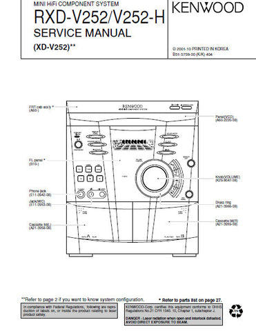 KENWOOD RXD-V252 RXD-V252-H MINI HIFI COMPONENT SYSTEM SERVICE MANUAL INC PCBS SCHEM DIAGS AND PARTS LIST 26 PAGES ENG