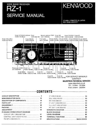 KENWOOD RZ-1 WIDE BAND RECEIVER SERVICE MANUAL INC BLK DIAG PCBS SCHEM DIAGS AND PARTS LIST 72 PAGES ENG