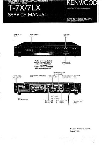 KENWOOD T-7X T-7LX COMPUTER CONTROLLED AM FM STEREO SYNTHESIZER TUNER SERVICE MANUAL INC PCBS SCHEM DIAGS AND PARTS LIST 108 PAGES ENG