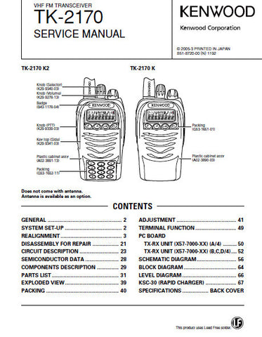 KENWOOD TK-2170 TK-3170 VHF FM TRANSCEIVER SERVICE MANUAL INC BLK DIAG PCBS SCHEM DIAGS AND PARTS LIST 71 PAGES ENG