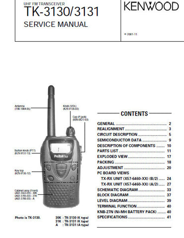 KENWOOD TK-3130 TK-3131 UHF FM TRANSCEIVER SERVICE MANUAL INC BLK DIAG PCBS SCHEM DIAG AND PARTS LIST 31 PAGES ENG