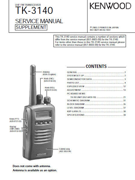 KENWOOD TK-3140 UHF FM TRANSCEIVER SERVICE MANUAL INC BLK DIAG PCBS SCHEM DIAG AND PARTS LIST 31 PAGES ENG