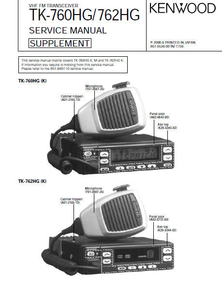 KENWOOD TK-760HG TK-762HG VHF FM TRANSCEIVER SERVICE MANUAL INC BLK DIAG PCBS SCHEM DIAGS AND PARTS LIST 41 PAGES ENG