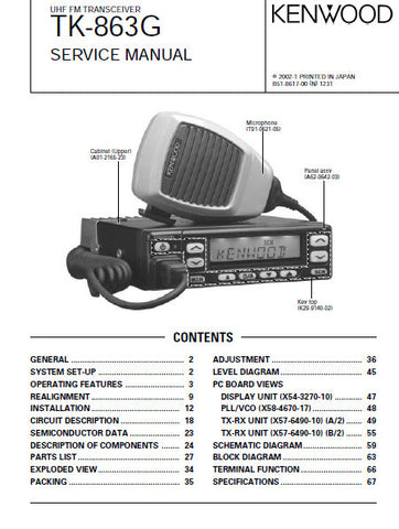 KENWOOD TK-863G UHF FM TRANSCEIVER SERVICE MANUAL INC BLK DIAG PCBS SCHEM DIAGS AND PARTS LIST 56 PAGES ENG
