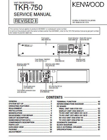 KENWOOD TKR-750 VHF FM REPEATER SERVICE MANUAL REVISED II INC BLK DIAG PCBS SCHEM DIAG AND PARTS LIST 101 PAGES ENG
