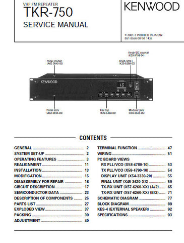KENWOOD TKR-750 VHF FM REPEATER SERVICE MANUAL INC BLK DIAG PCBS SCHEM DIAG AND PARTS LIST 69 PAGES ENG