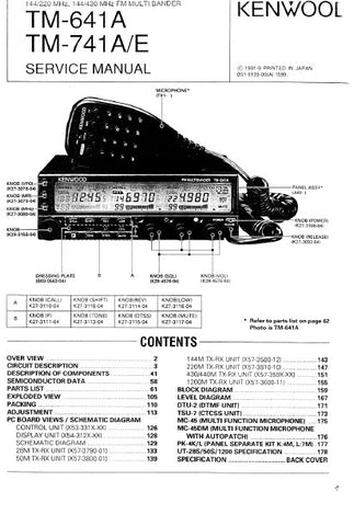 KENWOOD TM-641A TM-741A TM-741E MULTIBANDER SERVICE MANUAL INC BLK DIAGS PCBS SCHEM DIAGS AND PARTS LIST 172 PAGES ENG