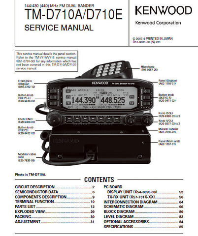 KENWOOD TM-D710A TM-D710E FM DUALBANDER SERVICE MANUAL INC BLK DIAG PCBS SCHEM DIAG AND PARTS LIST 97 PAGES ENG