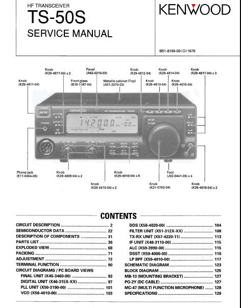KENWOOD TS-50S HF TRANSCEIVER SERVICE MANUAL INC BLK DIAG PCBS SCHEM DIAGS AND PARTS LIST 130 PAGES ENG