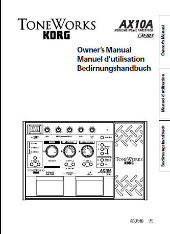 KORG A10A MODELLING SIGNAL PROCESSOR OWNER'S MANUAL INC CONN DIAGS AND TRSHOOTGUIDE 39 PAGES ENG FRANC DEUT