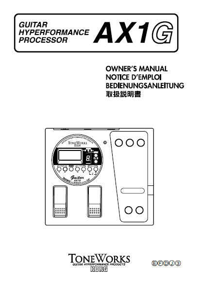 KORG AX1G GUITAR HYPERFORMANCE PROCESSOR OWNER'S MANUAL INC CONN DIAG AND TRSHOOT GUIDE 59 PAGES ENG FRANC DEUT JP