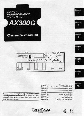KORG AX300G GUITAR HYPERFORMANCE PROCESSOR OWNER'S MANUAL INC CONN DIAG AND TRSHOOTGUIDE 36 PAGES ENG