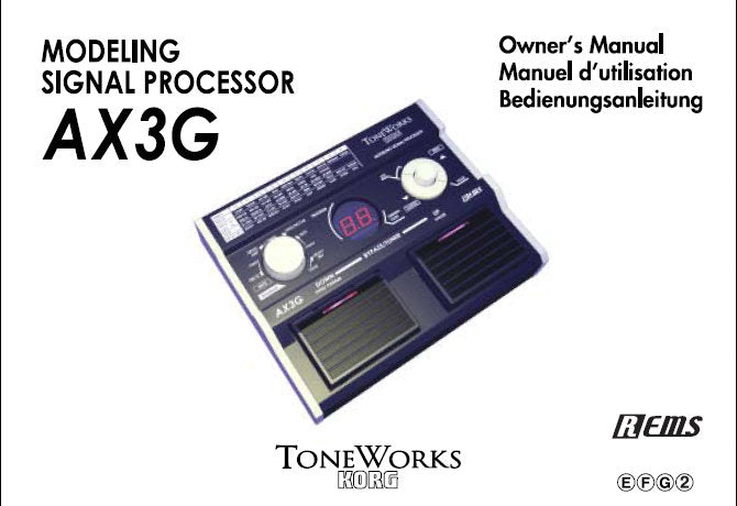 KORG AX3G MODELLING SIGNAL PROCESSOR OWNER'S MANUAL INC CONN DIAGS AND TRSHOOTGUIDE 36 PAGES ENG FRANC DEUT