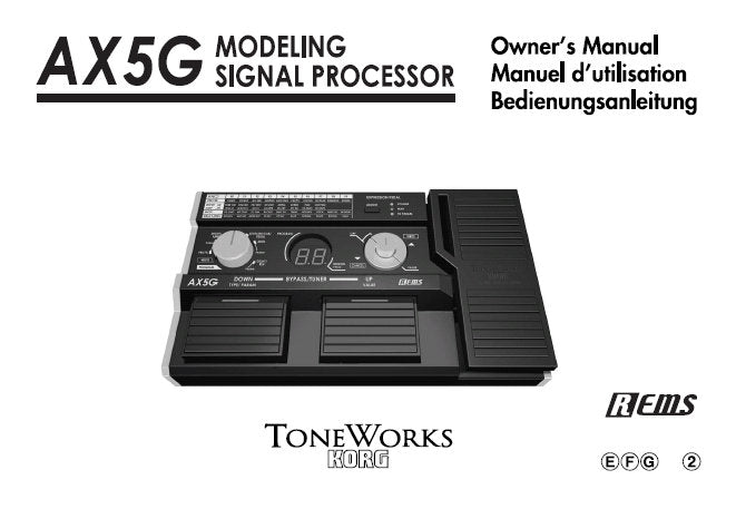 KORG AX5G MODELLING SIGNAL PROCESSOR OWNER'S MANUAL INC CONN DIAGS AND TRSHOOTGUIDE 43 PAGES ENG FRANC DEUT