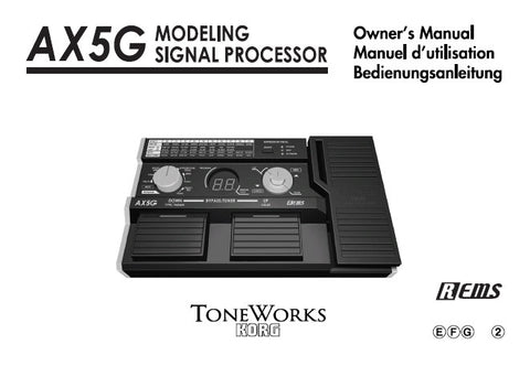 KORG AX5G MODELLING SIGNAL PROCESSOR OWNER'S MANUAL INC CONN DIAGS AND TRSHOOTGUIDE 43 PAGES ENG FRANC DEUT