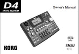 KORG D4 DIGITAL RECORDER OWNER'S MANUAL INC CONN DIAG AND TRSHOOT GUIDE 99 PAGES ENG