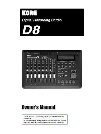 KORG D8 DIGITAL RECORDING STUDIO OWNER'S MANUAL INC CONN DIAG BLK DIAGS AND TRSHOOT GUIDE 76 PAGES ENG