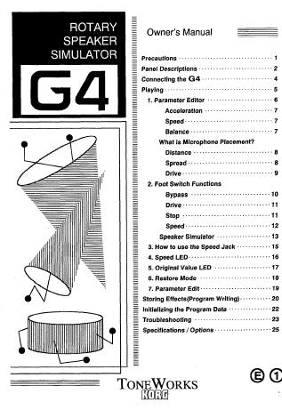 KORG G4 ROTARY SPEAKER SIMULATOR OWNER'S MANUAL INC CONN DIAGS AND TRSHOOT GUIDE 56 PAGES ENG