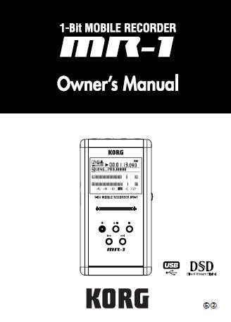 KORG MR-1 1 BIT MOBILE RECORDER OWNER'S MANUAL  INC CONN DIAG AND TRSHOOT GUIDE 56 PAGES ENG