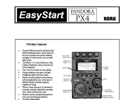 KORG PX4 PANDORA PERSONAL MULTI EFFECT PROCESSOR EASY START 4 PAGES ENG