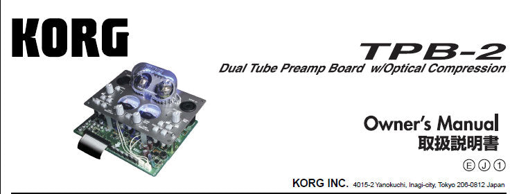 KORG TPB-2 DUAL TUBE PREAMPLIFIER OWNER'S MANUAL INC BLK DIAG 4 PAGES ENG V1