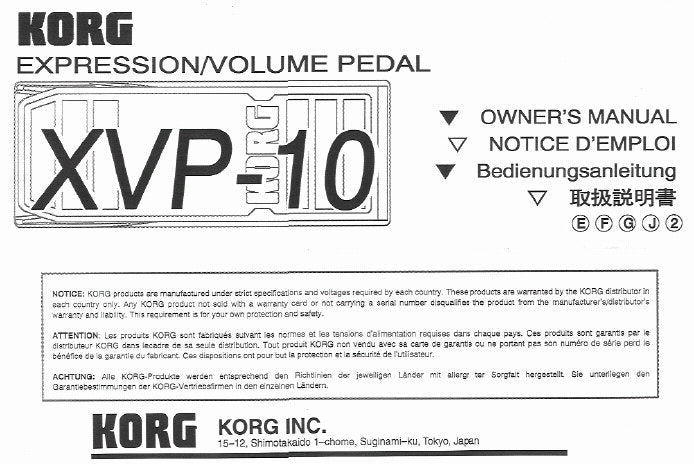 korg xvp 10 expression pedal KORG XVP-10 EXPRESSION VOLUME PEDAL OWNER'S MANUAL INC CONN DIAGS 8 PA – THE MANUALS SERVICE