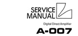 LUXMAN A-007 DIGITAL DIRECT STEREO AMP SERVICE MANUAL INC BLK DIAGS SCHEMS PCBS AND PARTS LIST 51 PAGES ENG