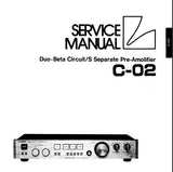 LUXMAN C-02 DUO BETA CIRCUIT SEPARATE STEREO PREAMP SERVICE MANUAL INC BLK DIAG SCHEM DIAG PCBS AND PARTS LIST 15 PAGES ENG