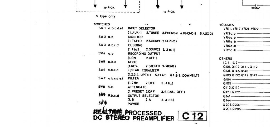 LUXMAN C-12 REALTIME PROCESSED DC STEREO PREAMP SCHEMATIC DIAGRAM 1 PAGE ENG