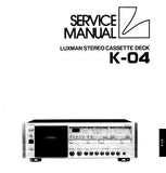 LUXMAN K-04 STEREO CASSETTE TAPE DECK SERVICE MANUAL INC BLK DIAGS SCHEMS PCBS AND PARTS LIST 52 PAGES ENG
