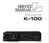 LUXMAN K-100 STEREO CASSETTE TAPE DECK SERVICE MANUAL INC BLK DIAGS SCHEMS PCBS AND PARTS LIST 49 PAGES ENG