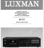 LUXMAN K-111 STEREO CASSETTE TAPE DECK OWNER'S MANUAL INC CONN DIAG 40 PAGES ENG DEUT FRANC ESP