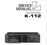 LUXMAN K-112 STEREO CASSETTE TAPE DECK SERVICE MANUAL INC BLK DIAGS SCHEMS PCBS AND PARTS LIST 29 PAGES ENG