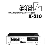 LUXMAN K-210 STEREO CASSETTE TAPE DECK SERVICE MANUAL INC BLK DIAGS LEVEL DIAG SCHEMS PCBS AND PARTS LIST 16 PAGES ENG