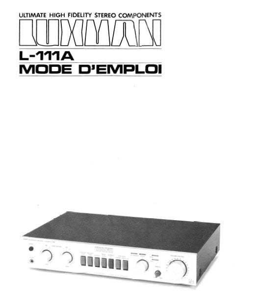 LUXMAN L-111A STEREO INTEGRATED AMP MODE D'EMPLOI  INC CONN DIAG 8 PAGES FRANC