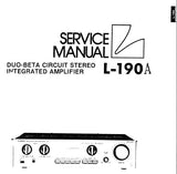 LUXMAN L-190A DUO BETA CIRCUIT STEREO INTEGRATED AMP SERVICE MANUAL INC BLK DIAG SCHEM DIAG PCBS AND PARTS LIST 12 PAGES ENG
