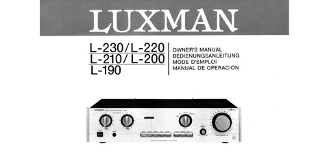 LUXMAN L-190 L-200 L-210 L-220 L-230 STEREO INTEGRATED AMP OWNER'S MANUAL INC CONN DIAG AND BLK DIAG 16 PAGES ENG DEUT FRANC ESP
