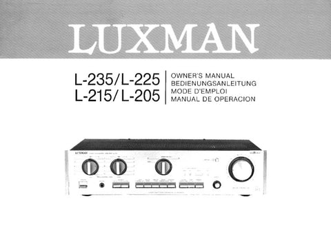 LUXMAN L-205 L-215 L-225 L-235 STEREO INTEGRATED AMP OWNER'S MANUAL INC CONN DIAG AND BLK DIAG 16 PAGES ENG DEUT FRANC ESP