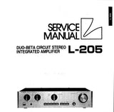 LUXMAN L-205 DUO BETA CIRCUIT STEREO INTEGRATED AMP SERVICE MANUAL INC BLK DIAG SCHEM DIAG PCBS AND PARTS LIST 11 PAGES ENG