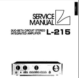 LUXMAN L-215 DUO BETA CIRCUIT STEREO INTEGRATED AMP SERVICE MANUAL INC BLK DIAG SCHEM DIAG PCBS AND PARTS LIST 11 PAGES ENG