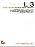 LUXMAN L-3 SOLID STATE STEREO INTEGRATED AMP STUDIO STANDARD SERIES OWNER'S MANUAL INC CONN DIAG BLK DIAG AND TRSHOOT GUIDE 19 PAGES ENG