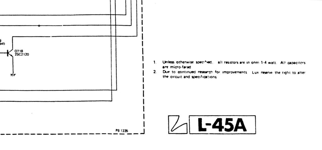 LUXMAN L-45A STEREO INTEGRATED AMP SCHEMATIC DIAGRAM EXPL VIEW AND PARTS LIST 4 PAGES ENG