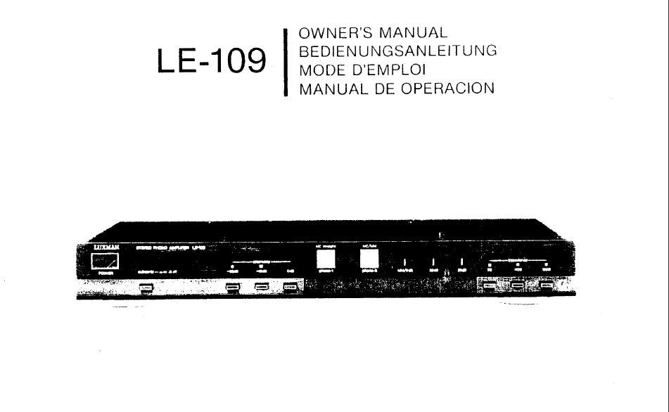 LUXMAN LE-109 STEREO PHONO AMP OWNER'S MANUAL INC CONN DIAG 10 PAGES ENG DEUT FRANC ESP