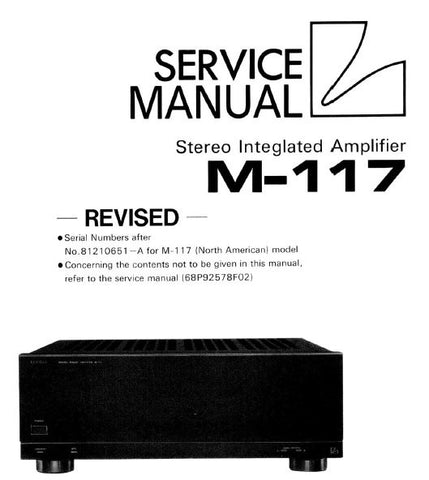 LUXMAN M-117 STEREO INTEGRATED AMP SERVICE MANUAL INC BLK DIAG SCHEM DIAG AND PCBS 5 PAGES ENG