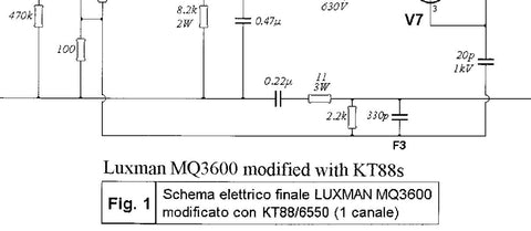 LUXMAN MQ-3600 VACUUM STATE STEREO POWER AMP MODIFIED WITH KT88s SCHEMATIC DIAGRAMS 2 PAGES ENG